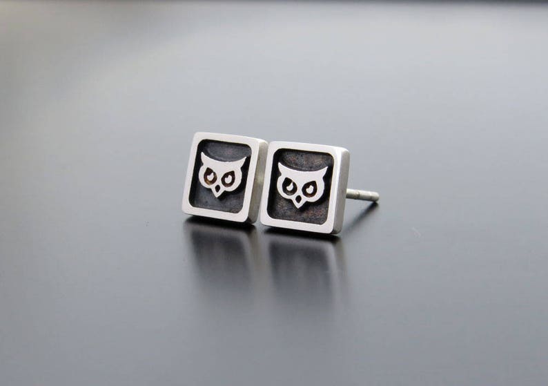 Owl earrings, Owl Jewelry, Sterling Silver Owl Earrings, real silver earrings studs, owl earrings studs, owl earrings silver image 1