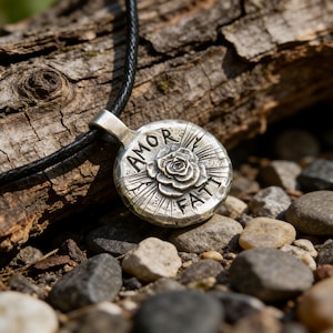 Amor Fati Pendant Sterling Silver, Stoic Philosophy Jewelry, Love Your Fate Necklace, Skeleton & Angel Hug Amulet, Memento Mori Gift, Israel image 1