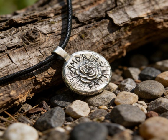 Amor Fati Pendant Sterling Silver, Stoic Philosophy Jewelry, Love Your Fate Necklace, Skeleton & Angel Hug Amulet, Memento Mori Gift, Israel
