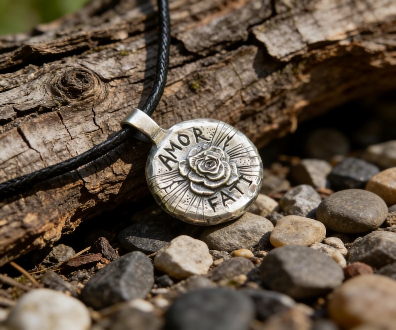 Amor Fati Pendant Sterling Silver, Stoic Philosophy Jewelry, Love Your Fate Necklace, Skeleton & Angel Hug Amulet, Memento Mori Gift, Israel image 1