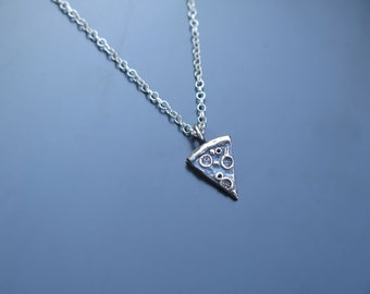 Handmade silver pizza piece pendant, Pizza pendant, Silver pizza necklace charm