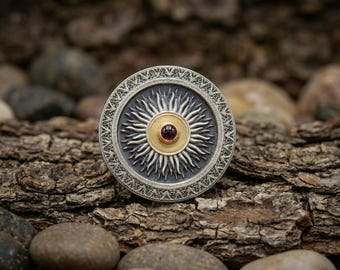 Silver sun necklace, sun amulet pendant, garnet necklace, real garnet necklace, golden sun jewelry, Christmas gift