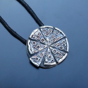 Big silver pizza pendant, Silver pizza necklace, Pizza chef gift, Circle pizza pendant