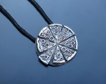 Big silver pizza pendant, Silver pizza necklace, Pizza chef gift, Circle pizza pendant