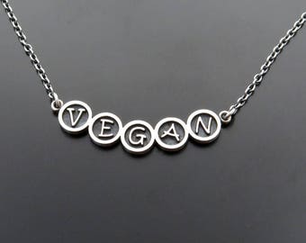Vegan Necklace, Sterling Silver 925, Vegan Pendant, Vegan Jewelry, Vegan Gift, Vegetarian, Animals Freedom, vegan awarness