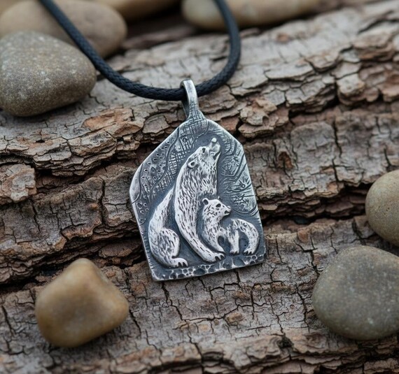 スターリングシルバーのホワイトベアペンダント、ハンドメイドの動物 