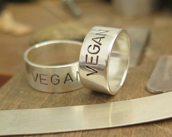 Vegan ring,sterling silver,Vegan jewelry, Wedding promise Band, Silver purity ring, sterling silver