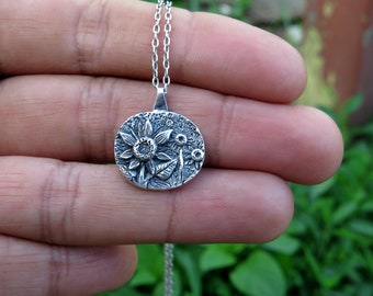 Sunflower silver pendant, Silver sunflower necklace, nature pendant, field of sunflowers jewelry, sunflower necklace sterling silver