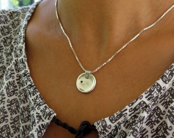 Minimalism heart silver pendant, Silver heart pendant on chain, Plain heart jewelry