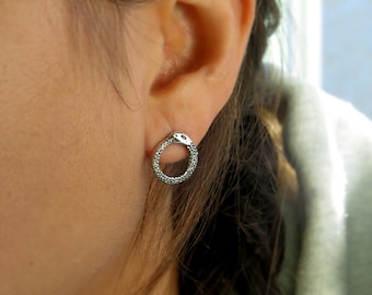 ouroboros earring, ouroboros hoop earring, circle snake earring studs, snake eats its tail, primitive ouroboros studs handmade