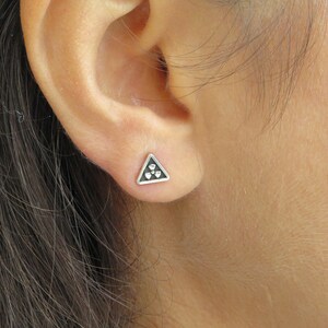 Radiation Earrings, triangle silver earring posts, 925 silver, Silver Radiation Studs, Triangle Studs, Radiation Symbol Earrings image 4