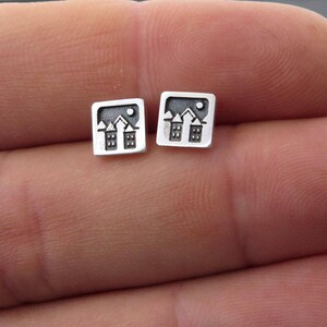 Sterling Silver Earrings Studs, silver posts, urban landscape, ear studs, silver ear ring, Square Earrings, square studs, urban earrings image 2