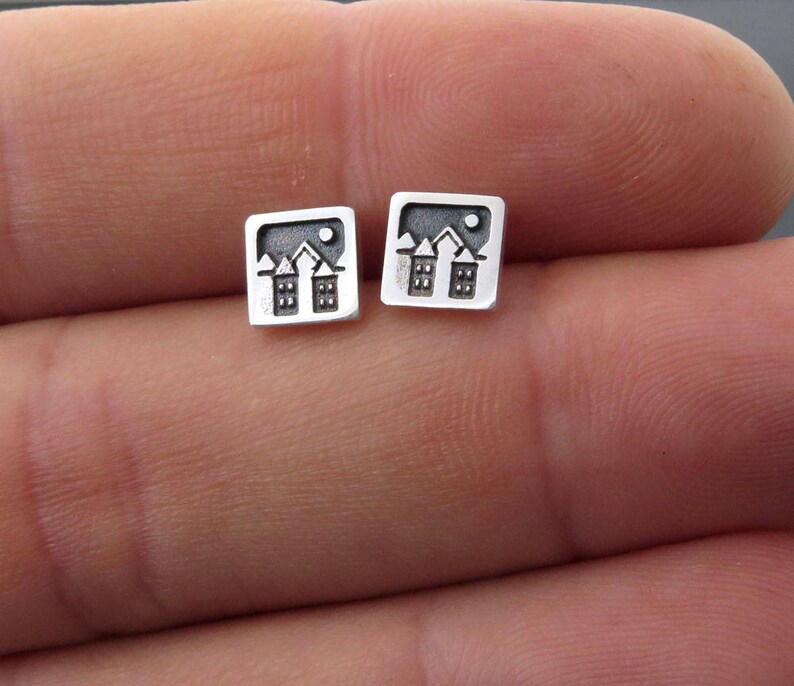 Sterling Silver Earrings Studs, silver posts, urban landscape, ear studs, silver ear ring, Square Earrings, square studs, urban earrings image 2