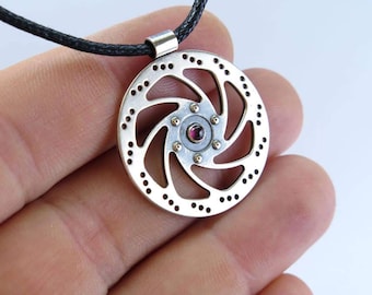 Bicycle Necklace, Cyclist Gift, silver pendant, bicycle pendant, Bike Necklace, rotor pendant, bicycle gift, Bike Jewelry