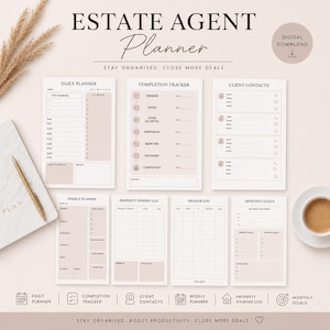 Planificador para agentes inmobiliarios / Seguimiento diario, semanal y de clientes (descarga digital en PDF)