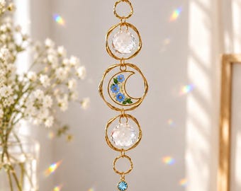 Personalized Birthstone Suncatcher, Sun Catcher Forget Me Not Flower, Crystal Rainbow Maker, Memorial Sympathy Gift for Mom Grandma