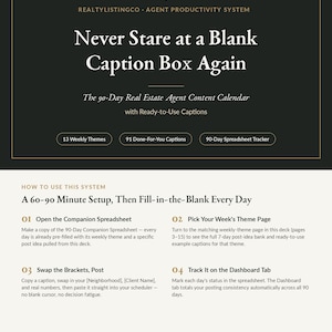 Never Stare at a Blank Caption Box Again | 90-Day Real Estate Agent Content Calendar with Ready-to-Use Captions