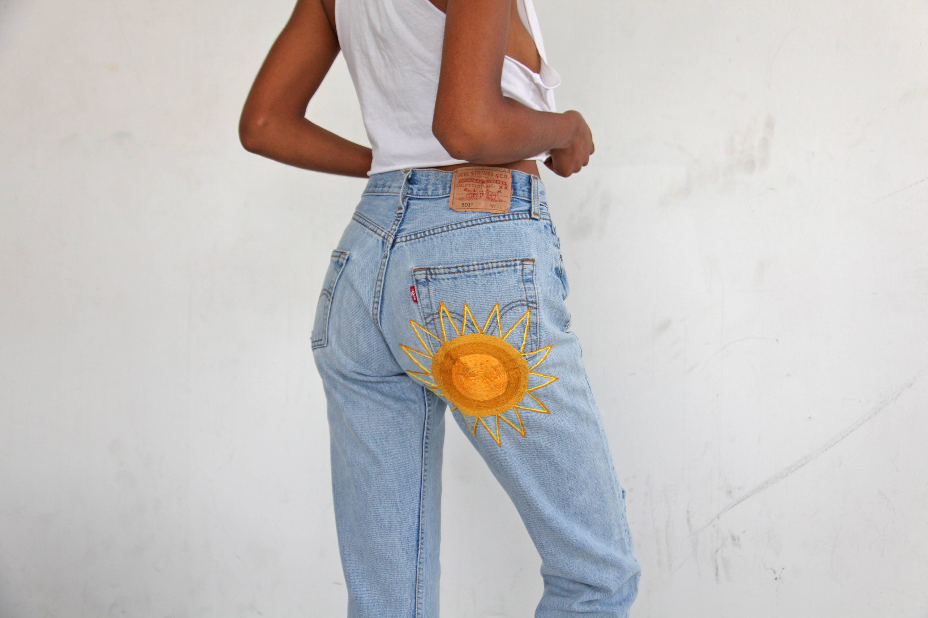 embroidered levi jeans