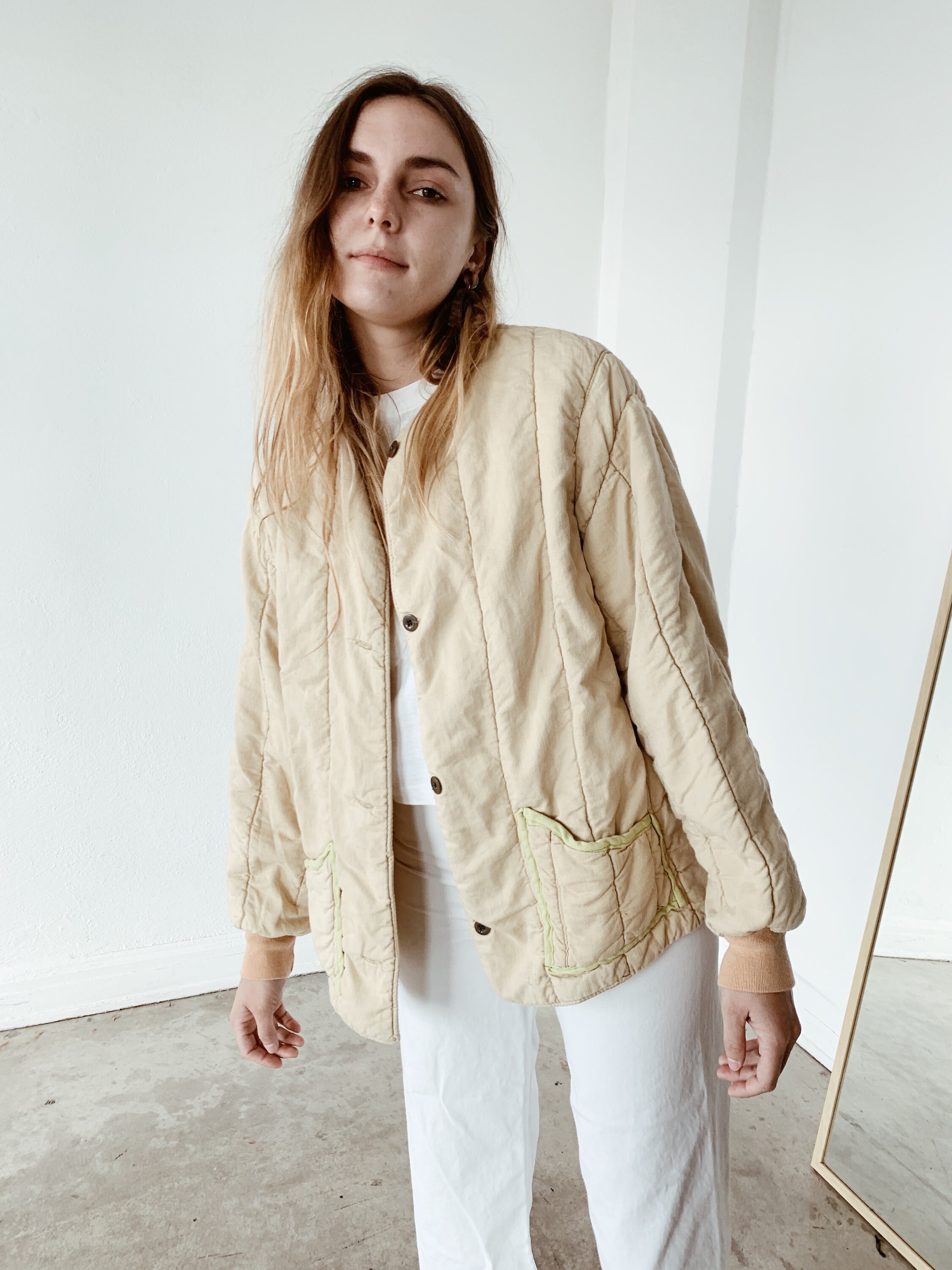 Quilted czech liner coat créme