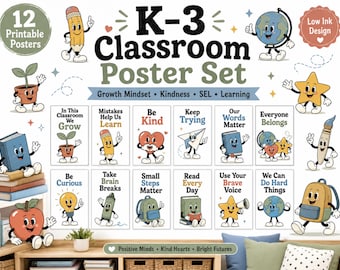 K-3 Growth Mindset Classroom Poster Set | SEL Decor (Digital Download)