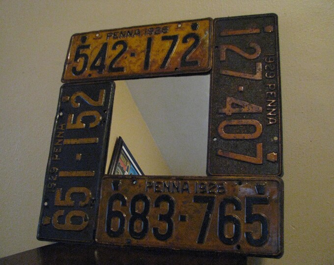 License Plate Mirror Made From Real Vintage License Plates Etsy