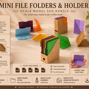 Pacote de Mini Pastas e Suportes para Arquivos em SVG | Arquivos de Artesanato em Miniatura para Casa de Bonecas (Download Digital)
