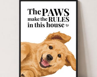 Golden Retriever Print | The Paws Make The Rules | Dog Wall Art | Poodle Gift
