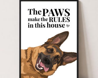 German Shepherd Print | The Paws Make The Rules | Dog Wall Art | Poodle Gift