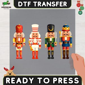 Christmas Nutcracker DTF Transfer, Four Colorful Toy Soldiers Iron On Decal, Classic Xmas Ballet Ready to Press