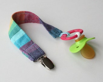 Universal/Snap Pacifier Clip - Girasol Double Rainbow (RR) Azul (woven wrap)