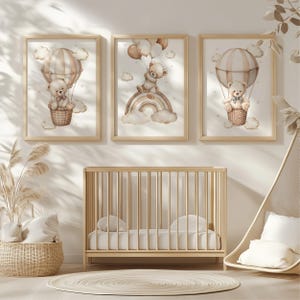 Hot Air Balloon Nursery Wall Art set of 3, Gender Neutral Hot Air Balloon Print, Woodland Nursery, Nursery Wall Decor, Adventure theme