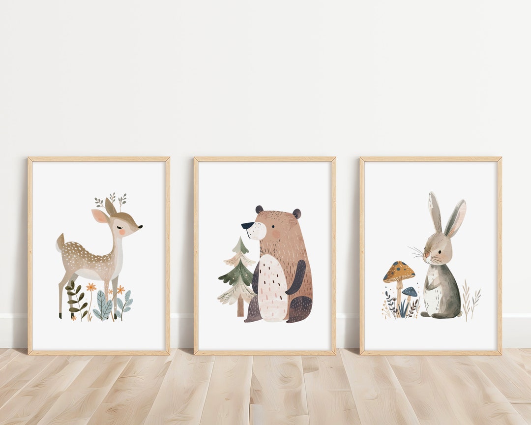 Woodland Nursery Wall Art, Set of 3, Playroom Posters, Woodland Nursery ...