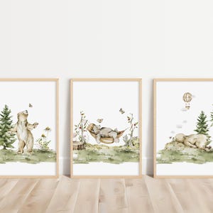 Bear Nursery Wall Art Set of 3, Woodland Nursery Decor, Kids room decor, Forest Nursery Print, Teddy Bear Print, Bear Adventure