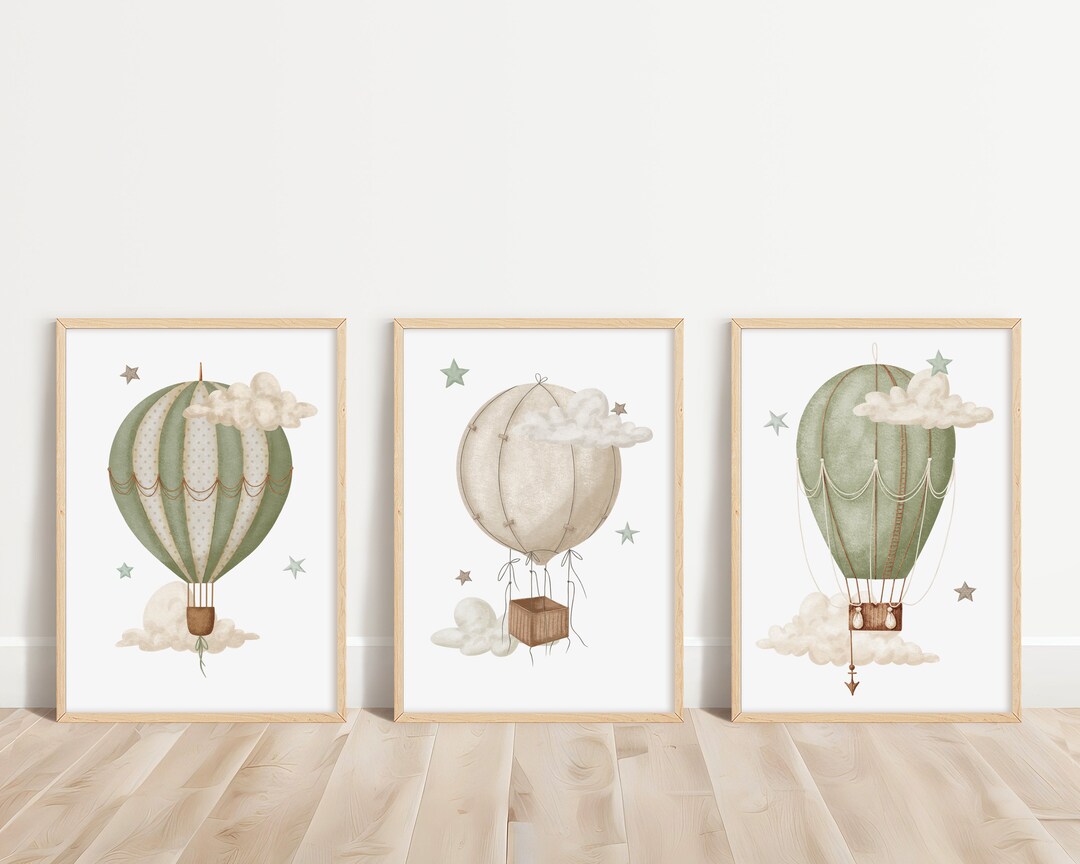Hot Air Balloon Nursery Wall Art Gender Neutral Print Set of 3 Hot Air ...