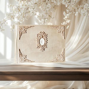Vintage Elegant Guest Book, Ivory Pearl Wedding Guest Book, Personalized Photo Booth Guestbook, Shabby Ivory Guest Book, Fairytale Guestbook