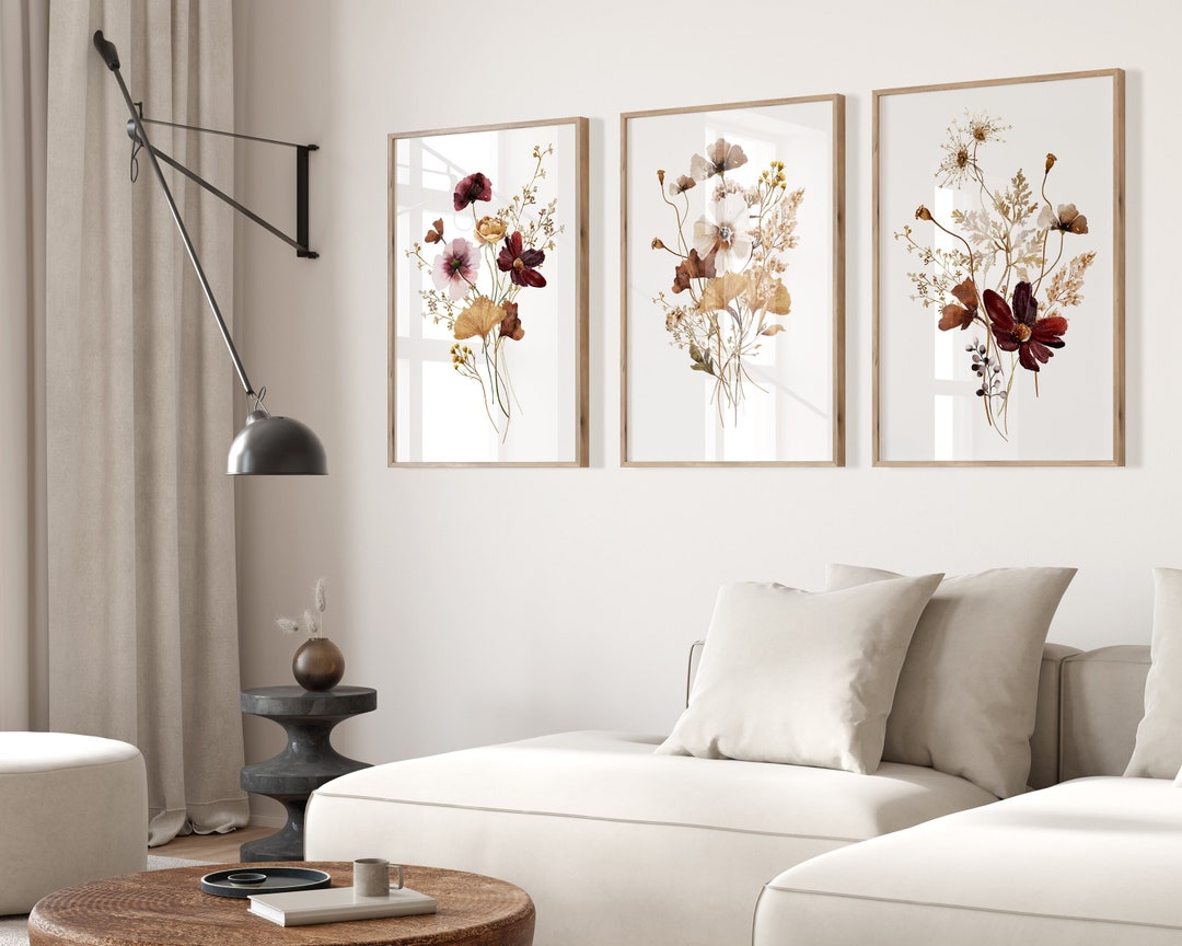 Boho Wildflower Wall Art Set of 3, Wildflower Prints, Botanical Wall ...