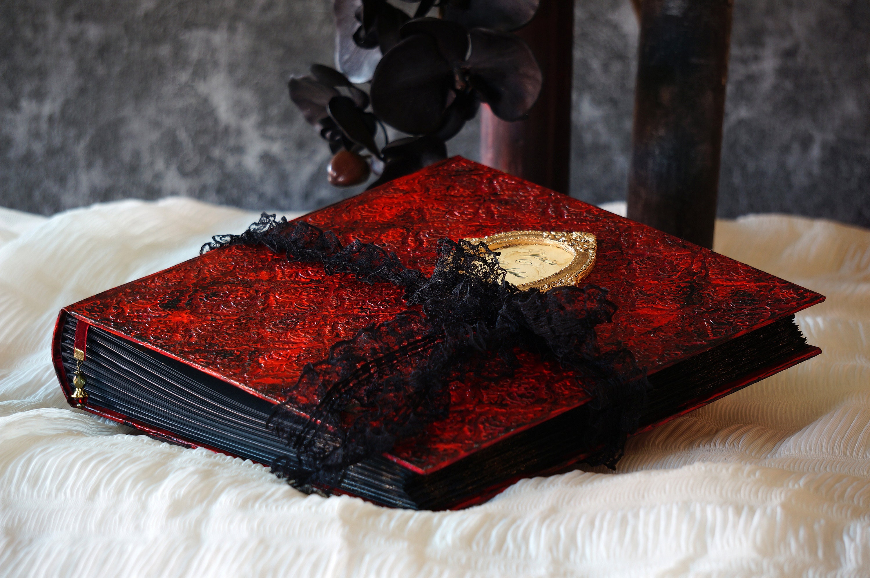 Gothic Wedding Photo Album Red Black and Gold Photo album Etsy