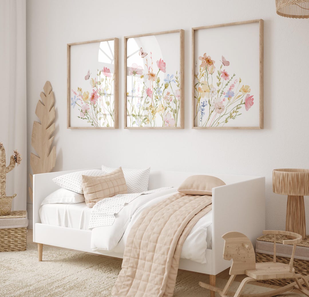 Floral Nursery Wall Art Set of 3, Wildflower Nursery Print, Baby Girl ...