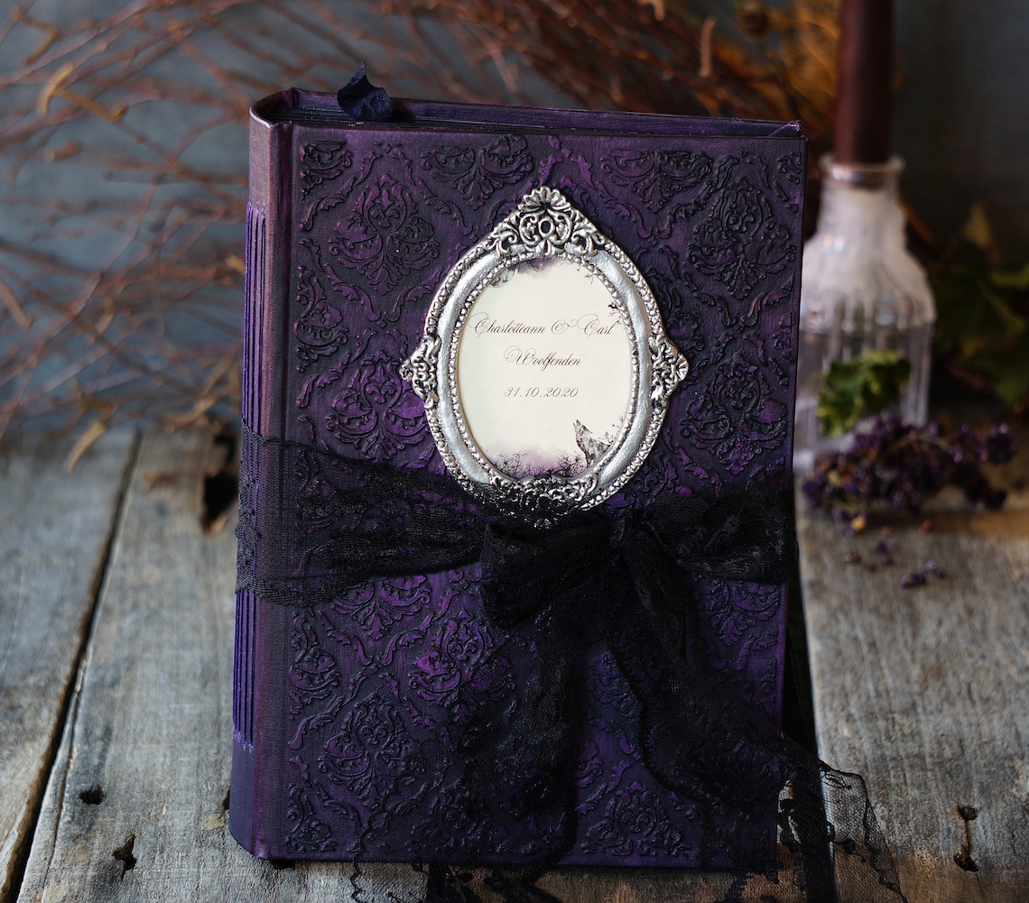 Purple Gothic Wedding Guest Book Purple Black Silver image 1