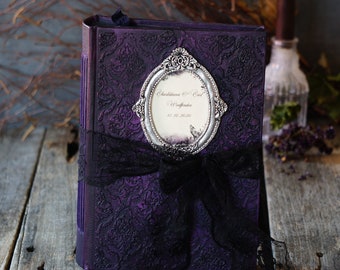 Purple Gothic Wedding Guest Book , Purple, Black, Silver Personalized guest book, Romantic Gothic Wedding guest book, Halloween Guest Book
