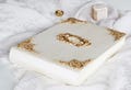 Vintage Elegant Guest Book, Ivory and Gold Wedding Guest Book, Personalized Photo Booth Guestbook, Shabby Ivory Guest Book product logo