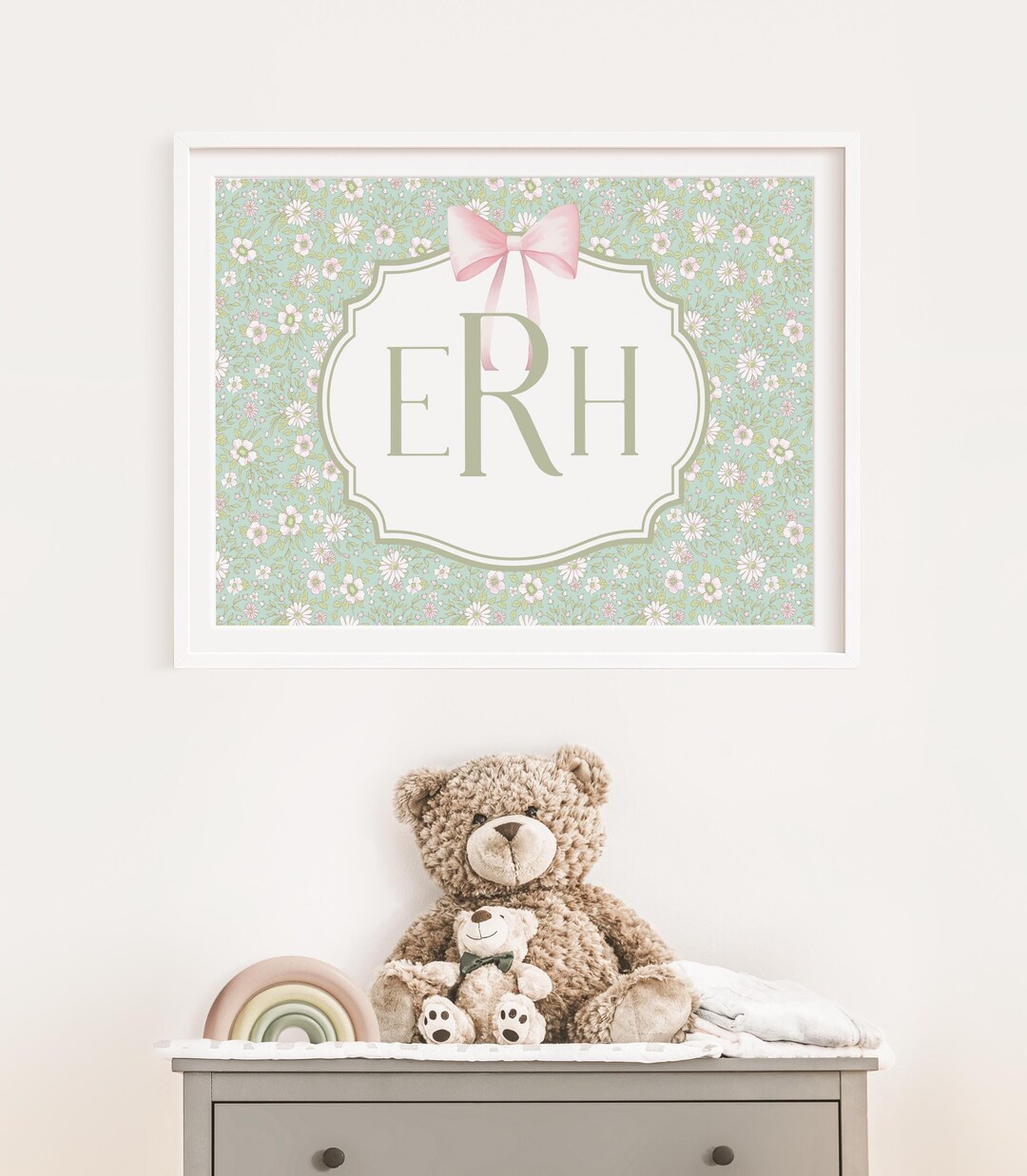 Monogram Nursery Wall Art Set of 3, Floral Baby Girl Nursery Print ...