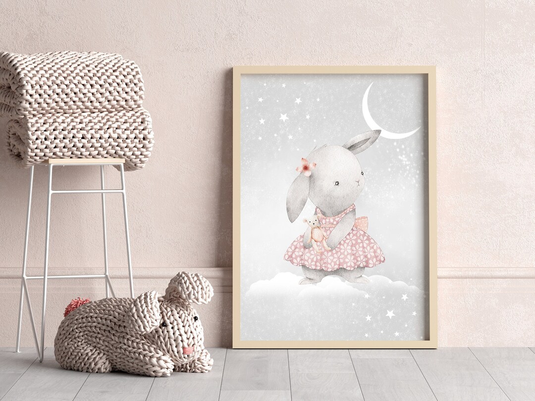 Bunny Nursery Wall Art Baby Girl Nursery Wall Art Rabbit Etsy