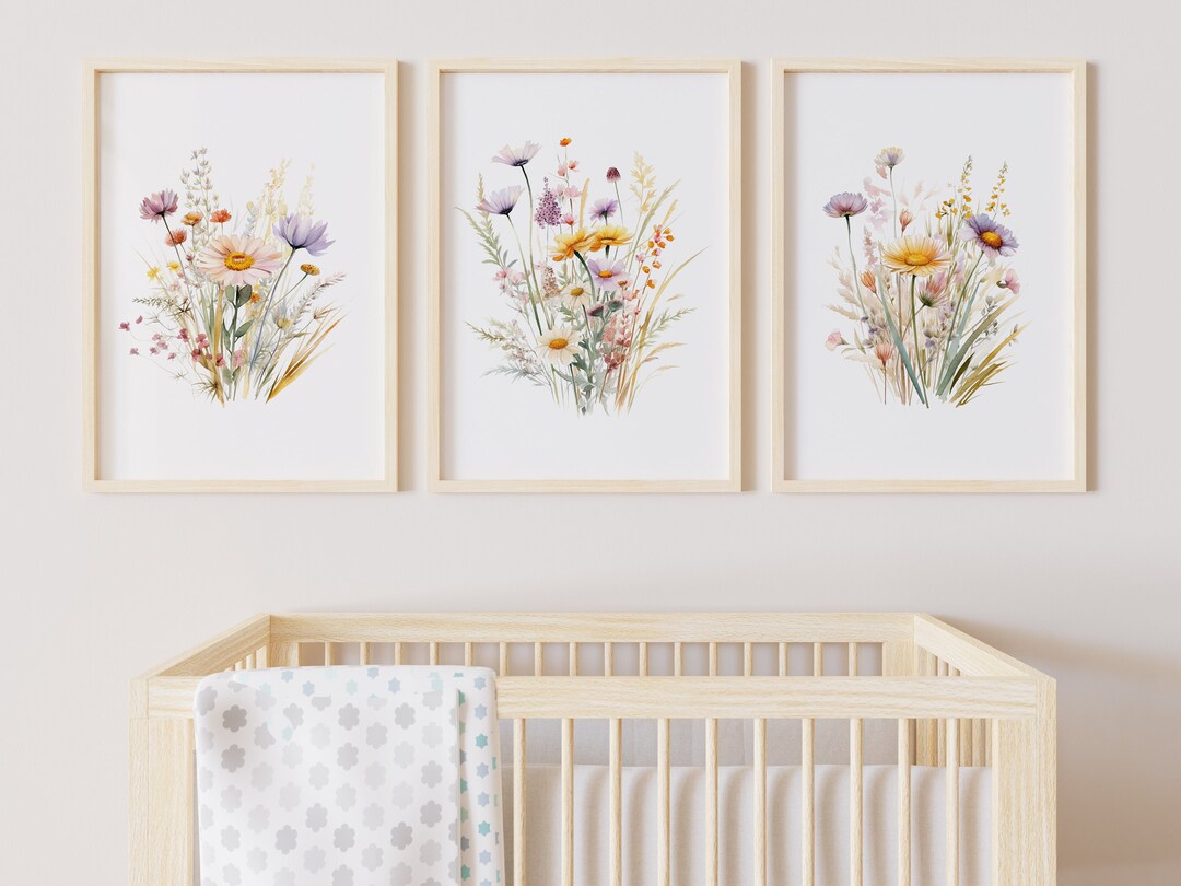 Wildflower Wall Art Floral Nursery Wall Art Set of 3 - Etsy