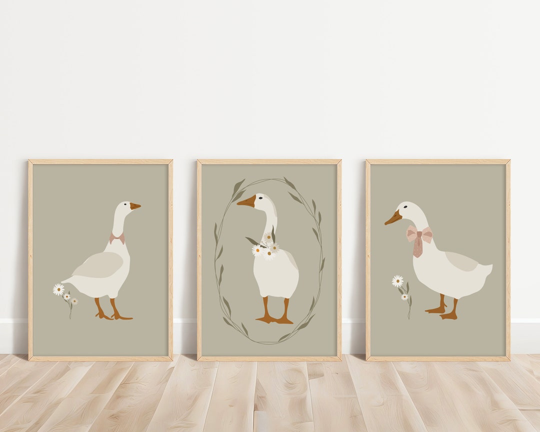 Goose Nursery Wall Art Set of 3, Gender Neutral Kids Room Decor, Cute ...