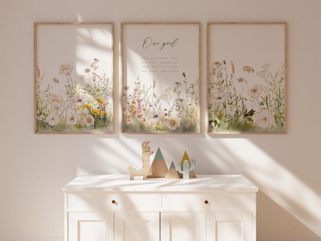 Wildflower Nursery Wall Art Set of 3, Custom Wildflower Prints, Baby ...