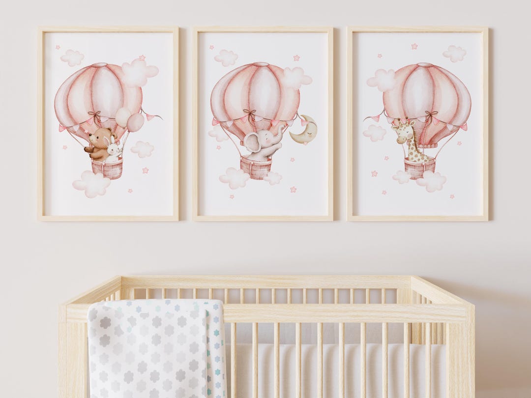 Hot Air Balloon Nursery Wall Art Set of 3, Pink Nursery, Baby Girl ...