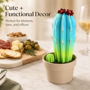 Cactus Toothpick Dispenser, Fun Push Button Holder for Kitchen Decor