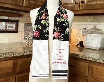 Friends are Flowers Kitchen Boa! Floral Kitchen Boa! Garden of Life Boa, Embroidered Kitchen Boa, cooking apron, grilling apron