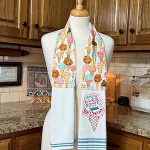 Ice Cream Theme Women&#39;s Kitchen Boa - Embroidered Apron Set